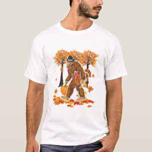 Bigfoot Pilgrim Turkey Pumpkin Thanksgiving Day Bo T-Shirt