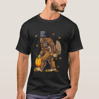 Bigfoot Pilgrim Turkey Pumpkin Thanksgiving Day Bo T-Shirt