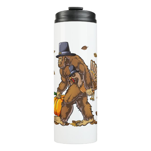 Bigfoot Pilgrim Turkey Pumpkin Thanksgiving Day Bo Thermal Tumbler (Front)