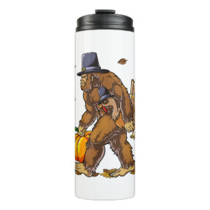 Bigfoot Pilgrim Turkey Pumpkin Thanksgiving Day Bo Thermal Tumbler