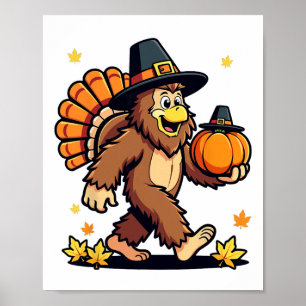 Bigfoot Pilgrim Turkey Pumpkin Thanksgiving Men Wo Poster