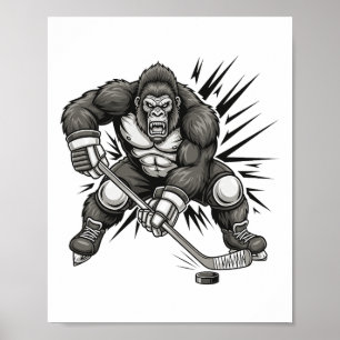 Bigfoot Player Playing Hockey Funny Sasquatch Ice Poster