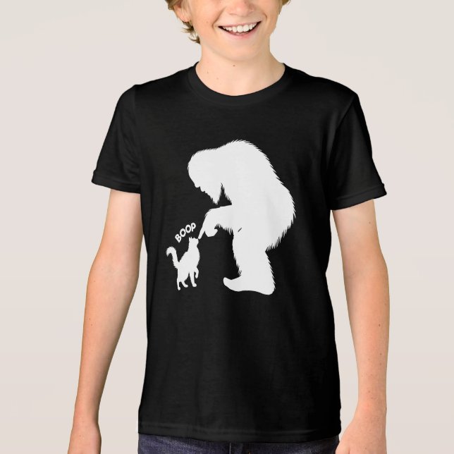 Bigfoot Playful Long Haired Cat Boop  Tri-Blend Shirt (Front)