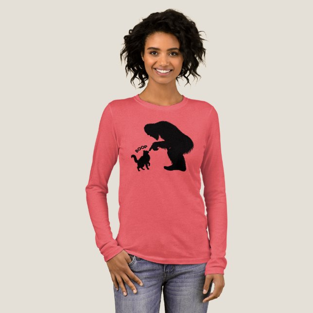 Bigfoot Playful Long Haired Cat Boop Tri-Blend Shirt (Full Front)