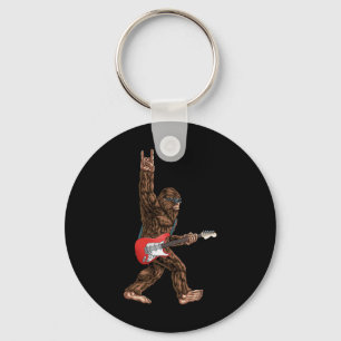 Bigfoot Playing A Electric Guitar Rock On Sasquatc Keychain