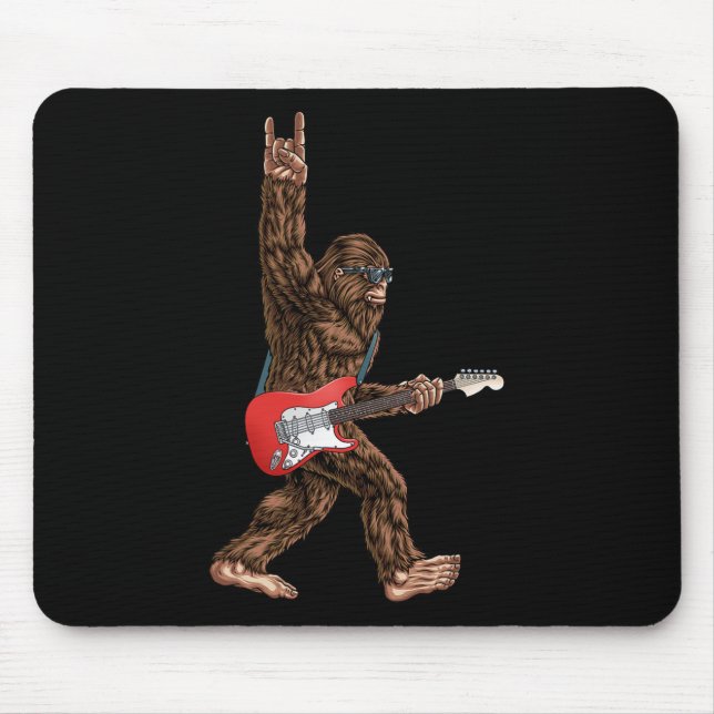 Bigfoot Playing A Electric Guitar Rock On Sasquatc Mouse Pad (Front)