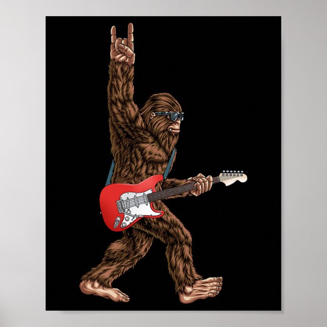Bigfoot Playing A Electric Guitar Rock On Sasquatc Poster (Front)