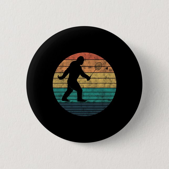 Bigfoot Playing Badminton Shuttle Funny Badminton  Button (Front)