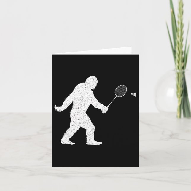 Bigfoot Playing Badminton Shuttle Funny Badminton  Card (Front)