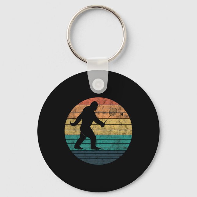 Bigfoot Playing Badminton Shuttle Funny Badminton  Keychain (Front)