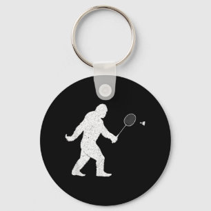 Bigfoot Playing Badminton Shuttle Funny Badminton Keychain