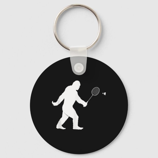 Bigfoot Playing Badminton Shuttle Funny Badminton  Keychain (Front)