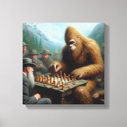 Bigfoot Playing Chess Canvas Print