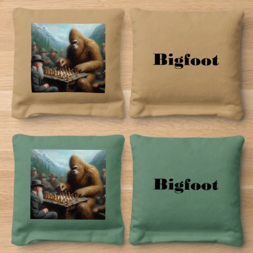 Bigfoot Playing Chess Cornhole Bags