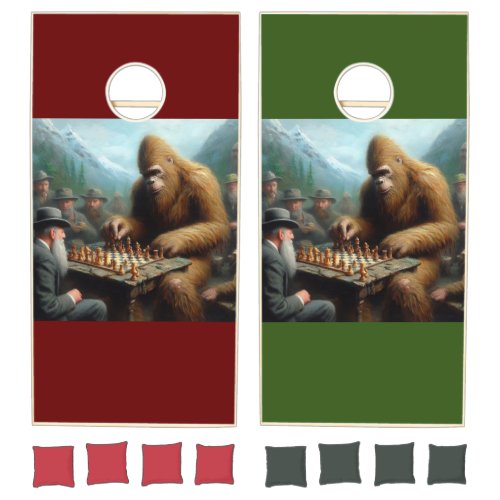 Bigfoot Playing Chess Cornhole Set