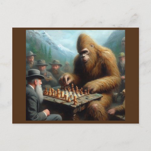Bigfoot Playing Chess Postcard