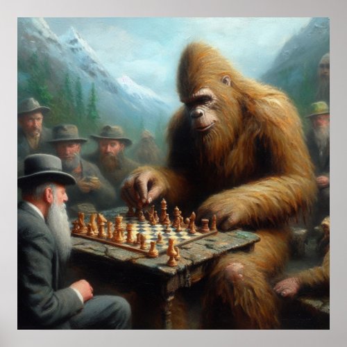 Bigfoot Playing Chess Poster