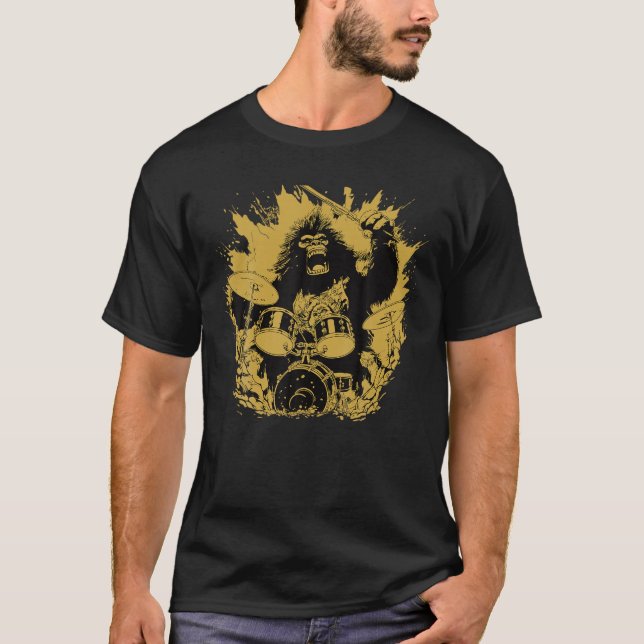 Bigfoot Playing Drums Drummer Sasquatch Bigfoot Dr T-Shirt (Front)
