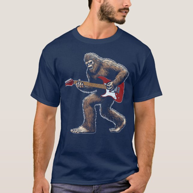 Bigfoot playing electric guitar guitarist left T-Shirt (Front)