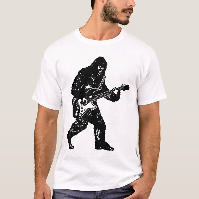 Bigfoot Playing Guitar Electric Guitar Sasquatch V T-Shirt (Front)