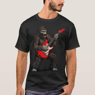 Bigfoot Playing Guitar Rock Music Band Sasquatch T-Shirt