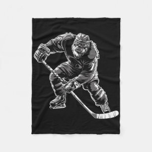 Bigfoot Playing Hockey Player Funny Sasquatch Hock Fleece Blanket