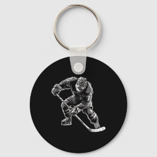 Bigfoot Playing Hockey Player Funny Sasquatch Hock Keychain
