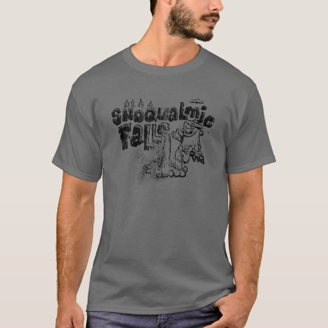 Bigfoot PNW Hiking Snoqualmie Falls Washington Fun T-Shirt (Front)