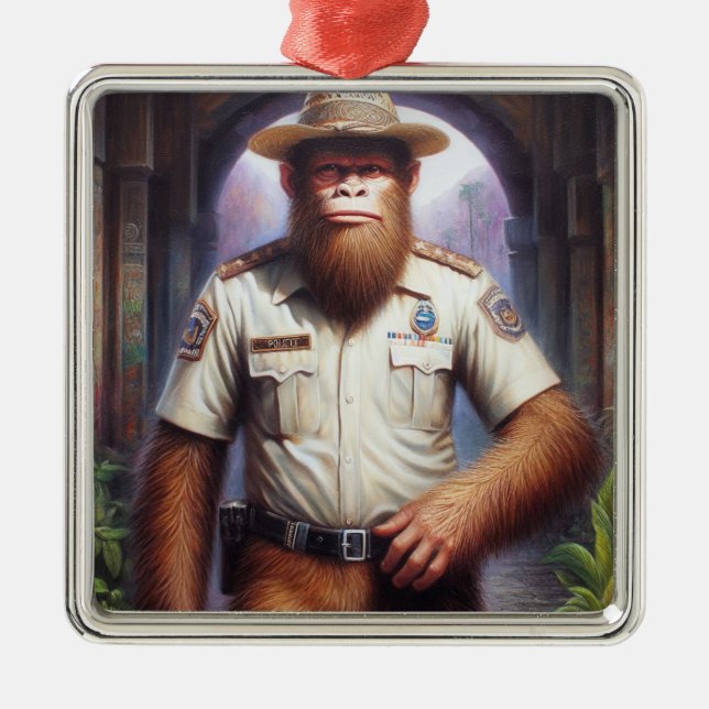 Bigfoot Policeman Metal Ornament (Front)