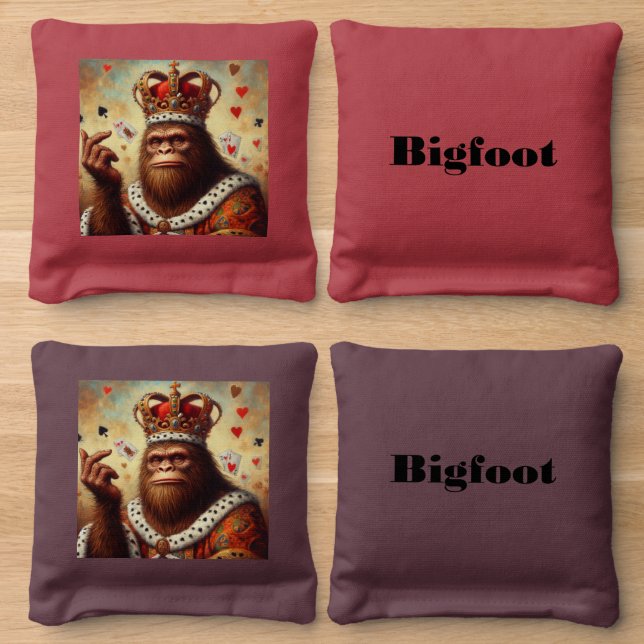 Bigfoot Queen of Hearts Cornhole Bags (Wood)