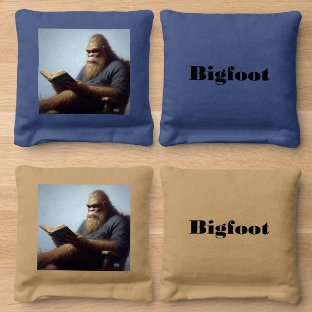 Bigfoot Reading Cornhole Bags (Wood)
