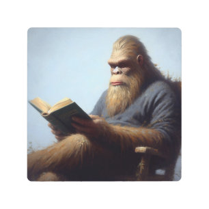 Bigfoot Reading Metal Print