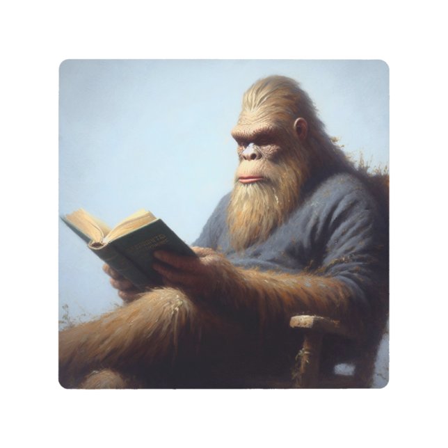 Bigfoot Reading Metal Print (Front)