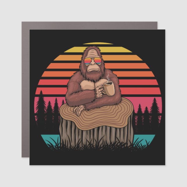 bigfoot relax drink coffee retro car magnet (Front)