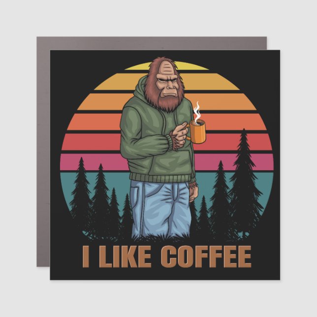 bigfoot relaxing drink coffee retro car magnet (Front)
