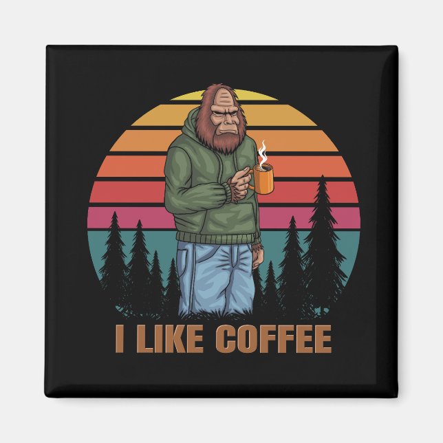 bigfoot relaxing drink coffee retro magnet (Front)