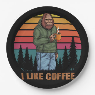 bigfoot relaxing drink coffee retro paper plates