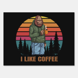 bigfoot relaxing drink coffee retro sign