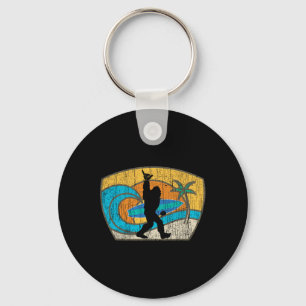 Bigfoot Retro Surfing Gift For Shaka Aloha Surfer Keychain