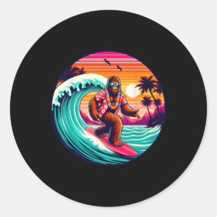 Bigfoot Retro Surfing Tropical Sasquatch Surfering Classic Round Sticker