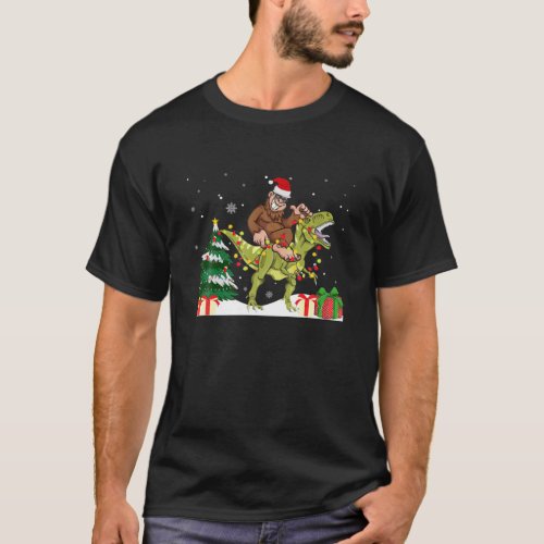 Bigfoot Ridding Dinosaur Christmas Rex Pajamas Men T_Shirt