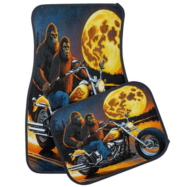 Bigfoot Rides a Bike at Night Car Floor Mat (Set)
