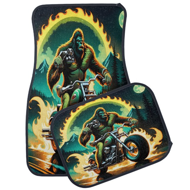 Bigfoot Rides a Motorbike Through Enchanted Forest Car Floor Mat (Set)