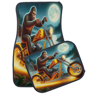 Bigfoot Rides a Motorbike Under the Full Moon Car Floor Mat