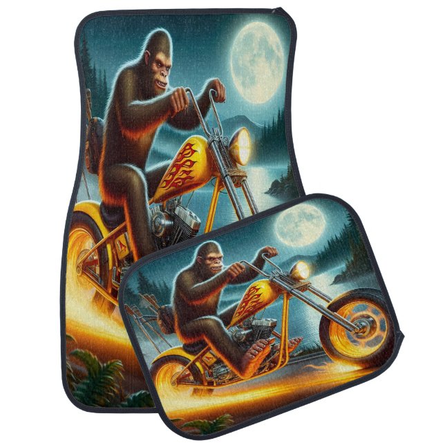 Bigfoot Rides a Motorbike Under the Full Moon Car Floor Mat (Set)