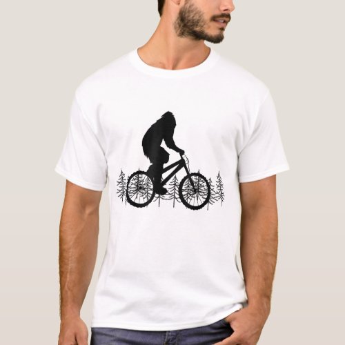 Bigfoot Rides A Mountain Bike Funny MTB T_Shirt