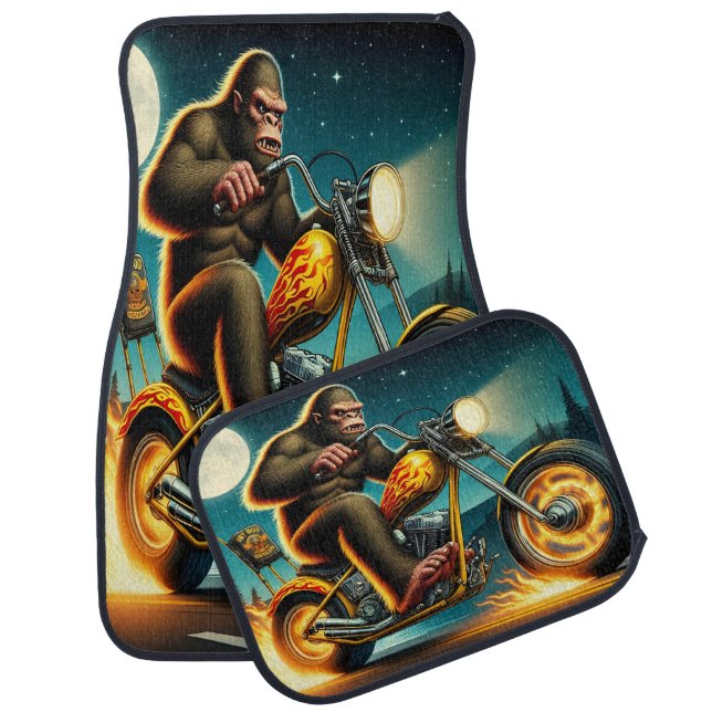 Bigfoot Rides a Roaring Motorbike! Car Floor Mat (Set)