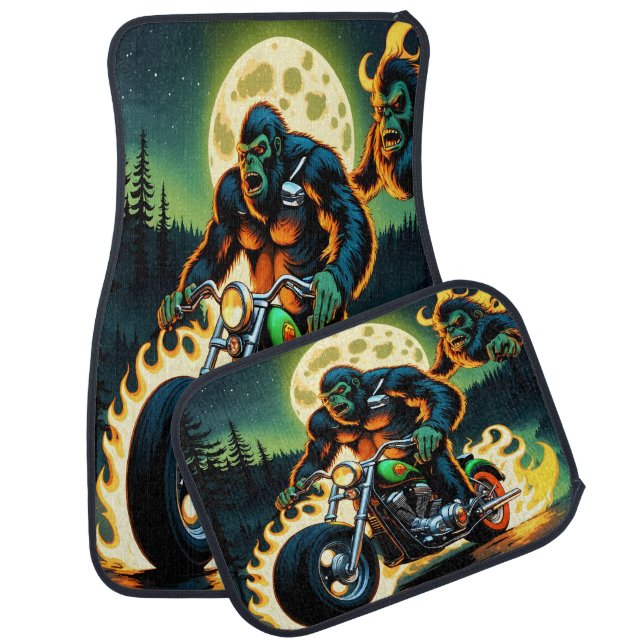 Bigfoot Rides a Roaring Motorbike Car Floor Mat (Set)