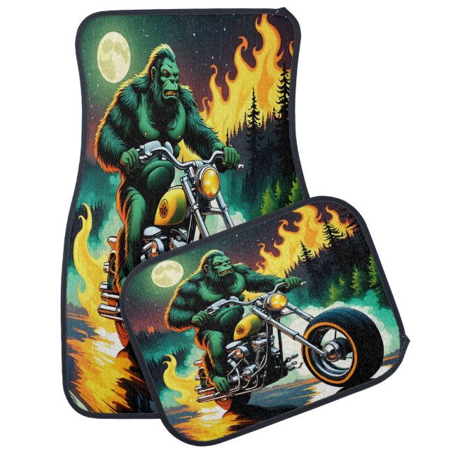 Bigfoot Rides a Roaring Motorbike Car Floor Mat (Set)