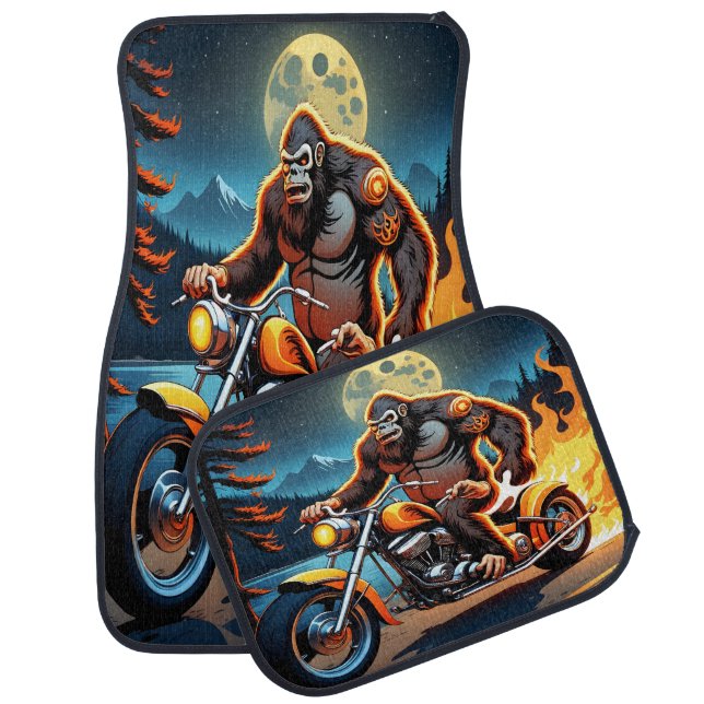 Bigfoot Rides Through the Moonlit Forest Car Floor Mat (Set)